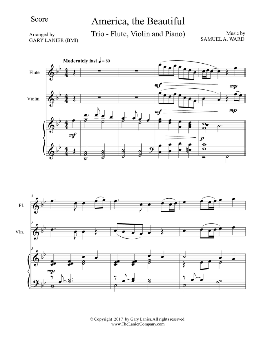 AMERICA, THE BEAUTIFUL (Trio – Flute, Violin and Piano/Score and Parts) Flute scores gallery preview page 2