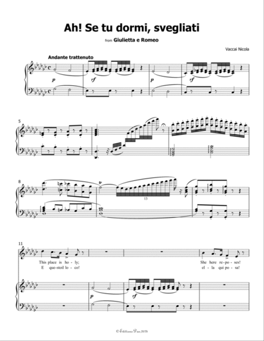 Ah! Se tu dormi,svegliati, by Vaccai Nicola, in G flat Major Voice scores gallery preview page 3