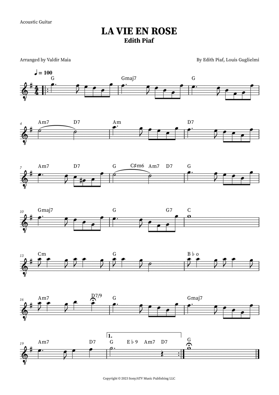 La Vie En Rose Electric Guitar scores gallery preview page 1