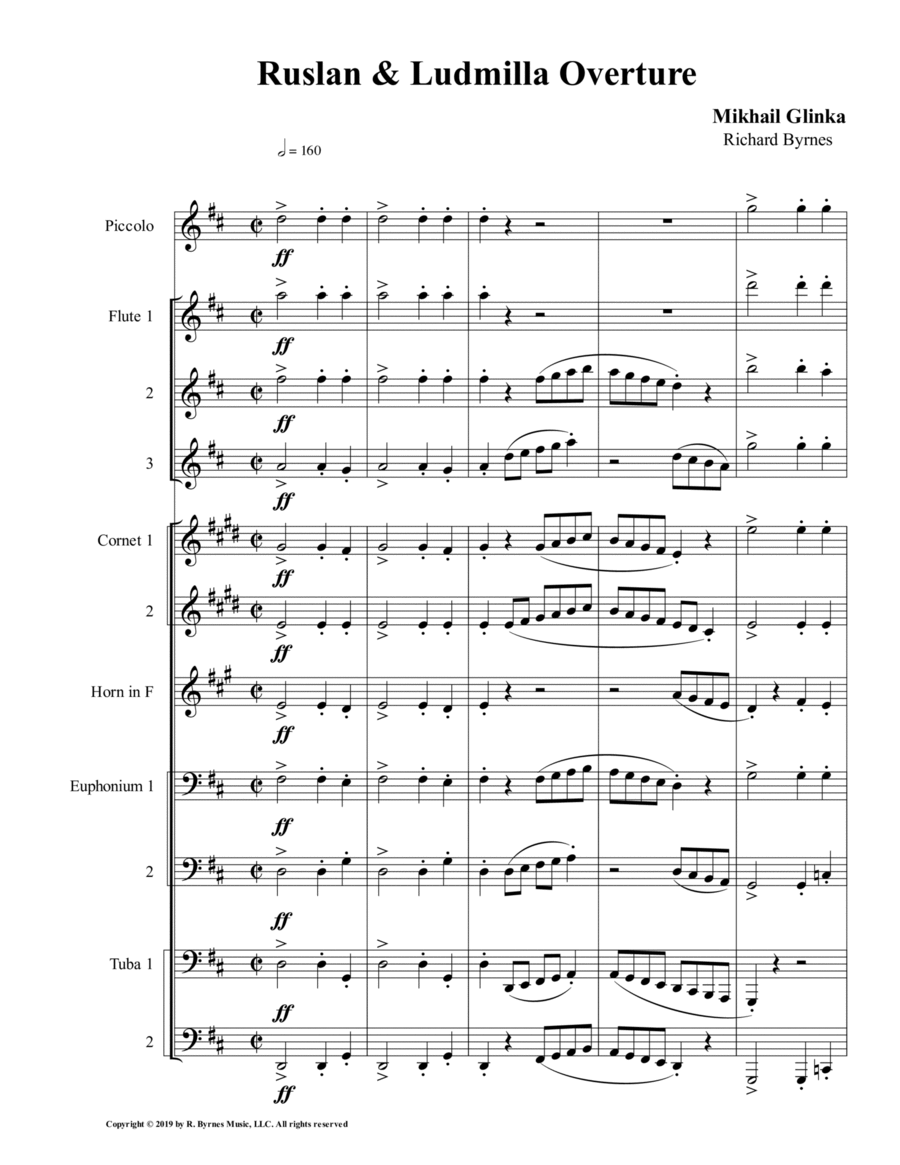 Ruslan & Ludmilla Overture (Brass Septet + Piccolo & 3 Flutes) Piccolo scores gallery preview page 1