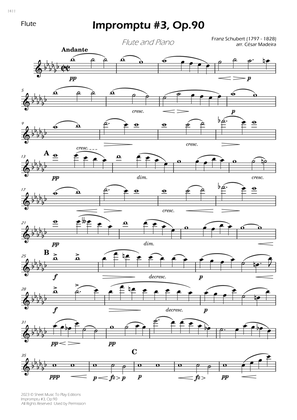 Impromptu No.3, Op.90 - Flute and Piano (Individual Parts)