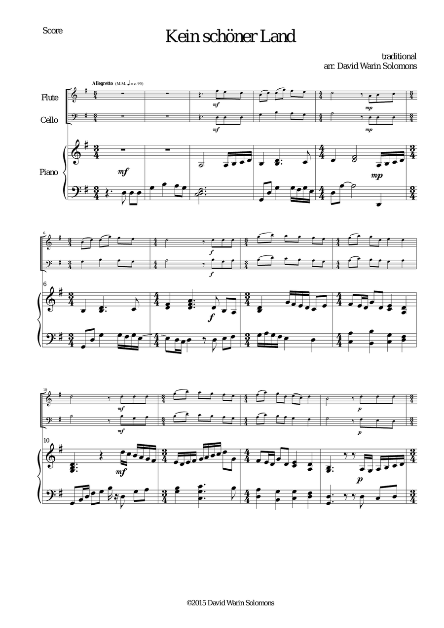 Kein schöner Land for flute, cello and piano Small Ensemble scores gallery preview page 1