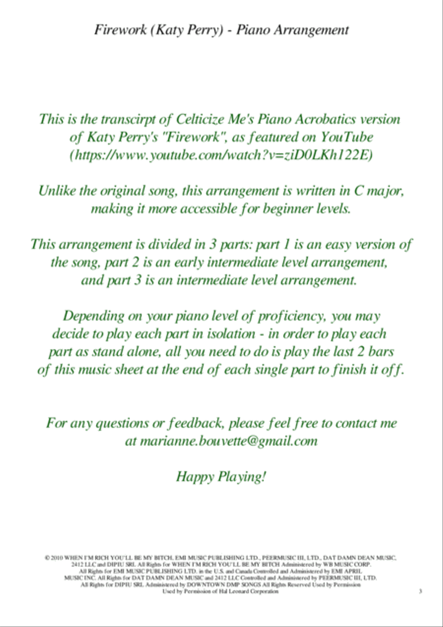 Firework Piano Solo scores gallery preview page 3
