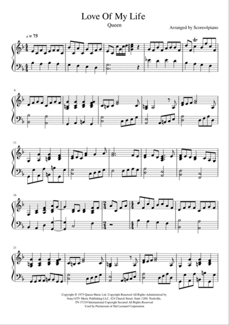 Love Of My Life Easy Piano scores gallery preview page 1