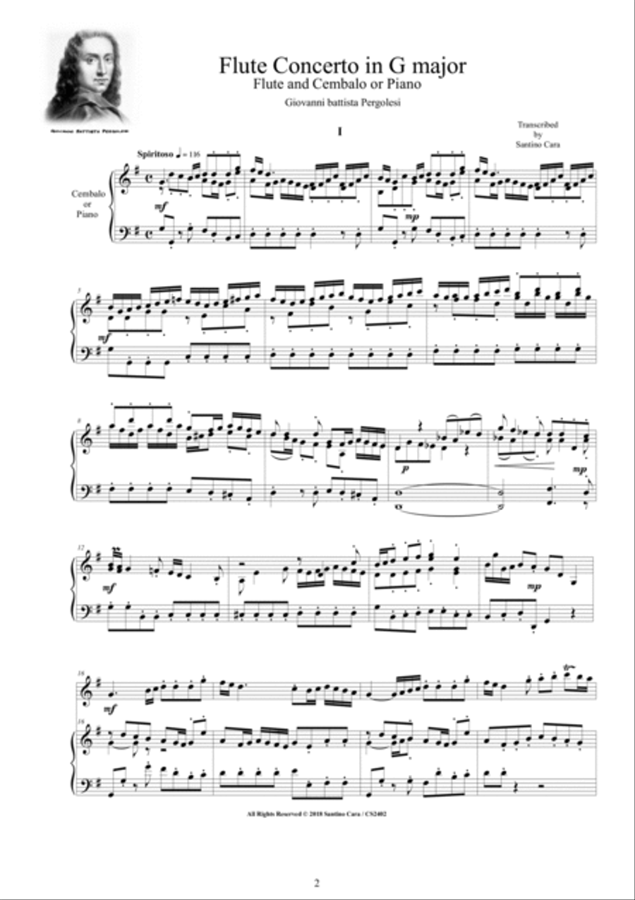 Pergolesi - Flute concerto in G for flute and piano Flute Solo scores gallery preview page 2