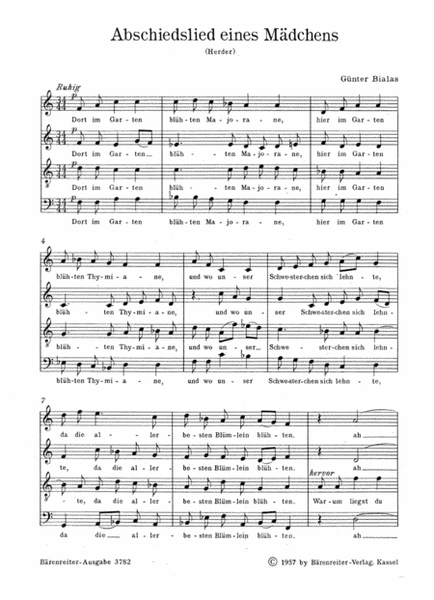 Abschiedslied eines Mädchens für vierstimmigen Chor (1939/1940)