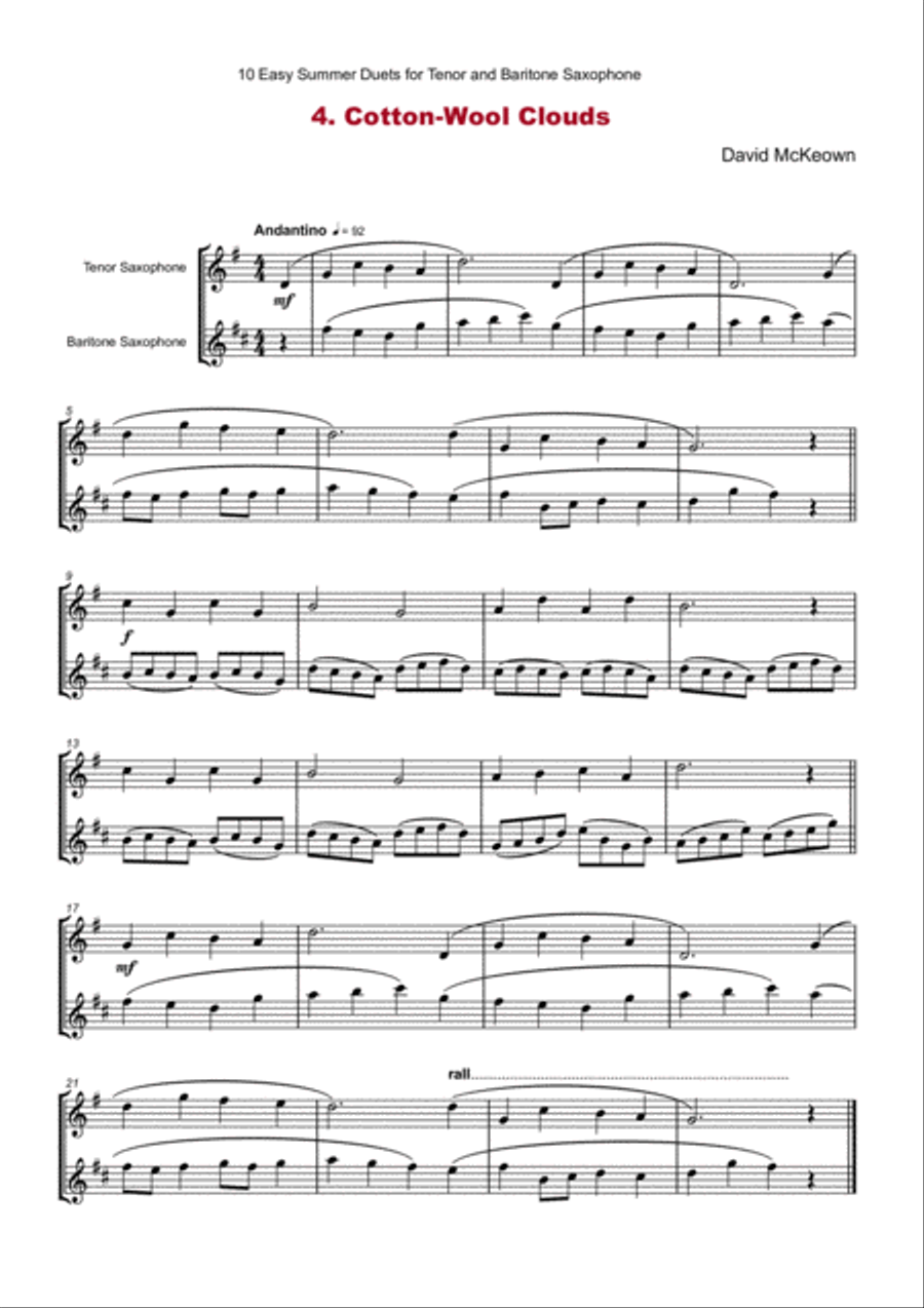 10 Easy Summer Duets for Tenor and Baritone Saxophone Woodwind Duet scores gallery preview page 6