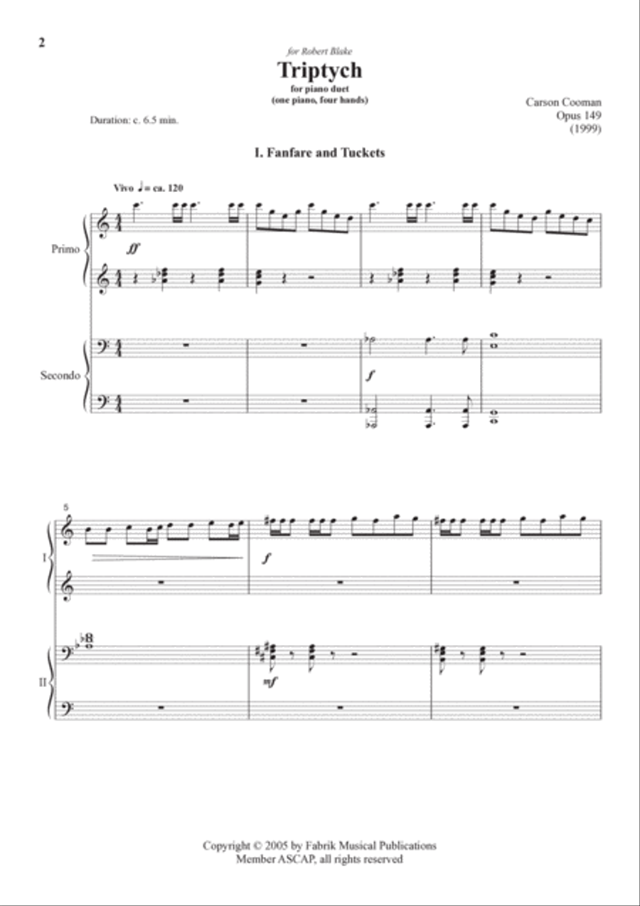 Carson Cooman: Triptych for piano 4-hands Piano Duet scores gallery preview page 2