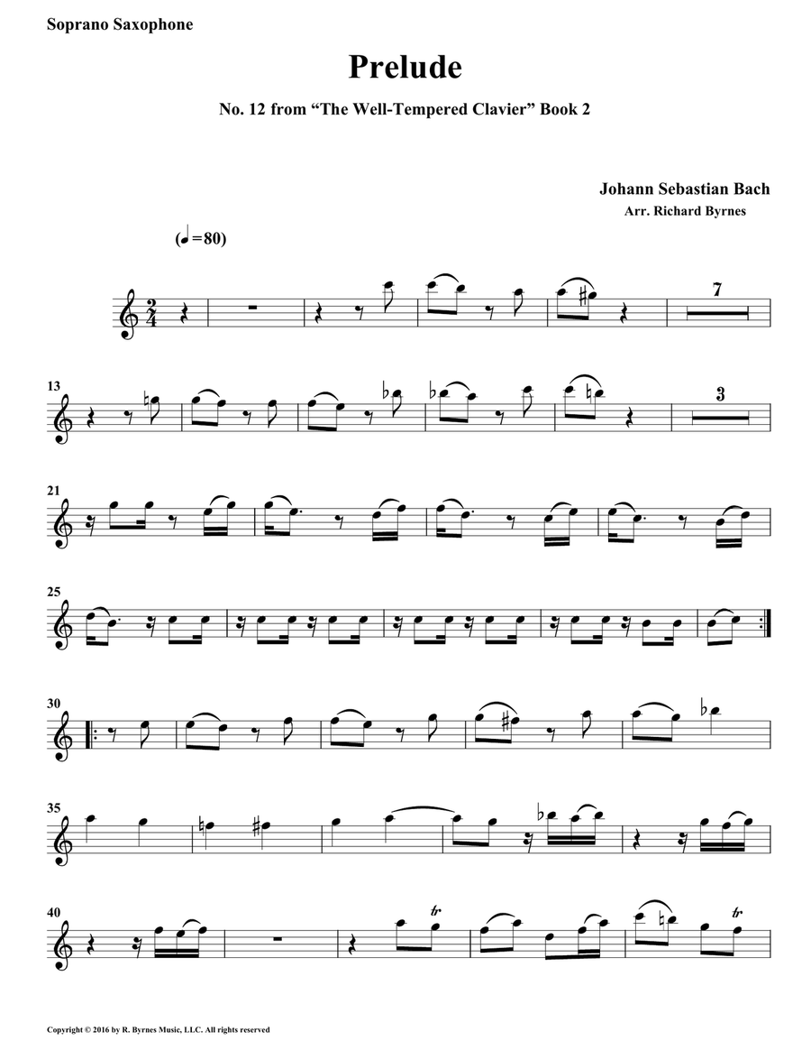 Prelude 12 from Well-Tempered Clavier, Book 2 (Saxophone Quartet) Saxophone Quartet scores gallery preview page 4