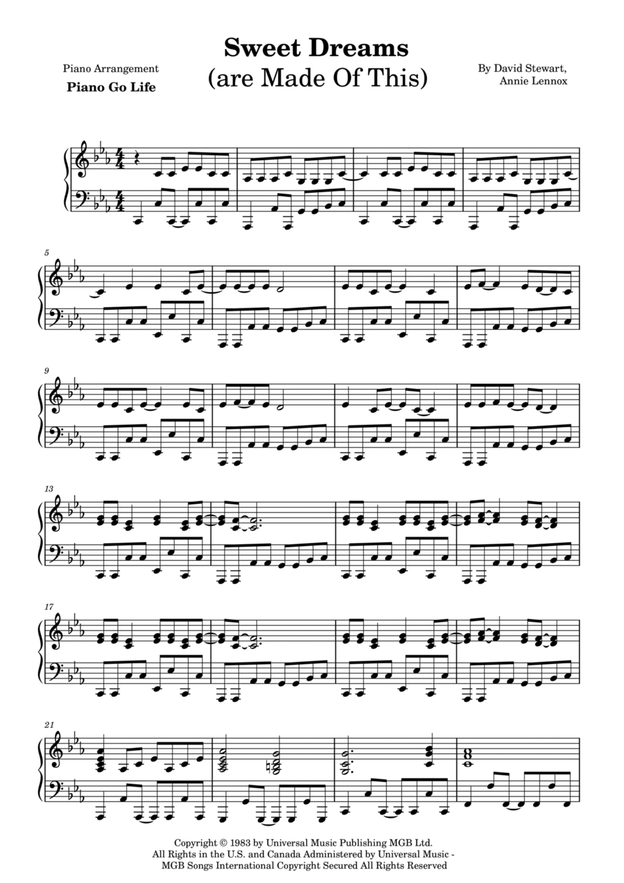 Sweet Dreams (are Made Of This) Piano Solo scores gallery preview page 1