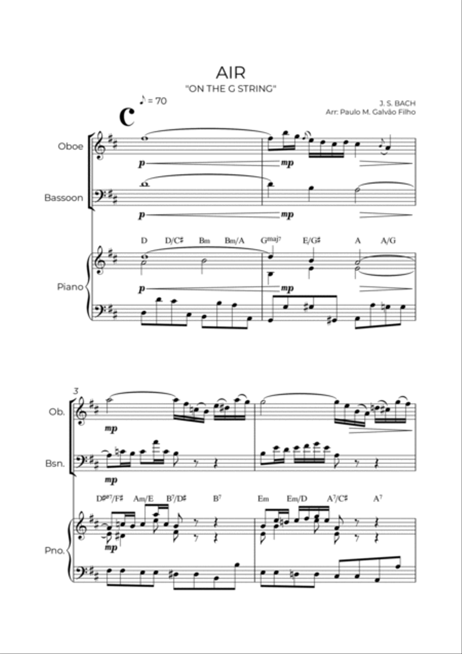 AIR ON THE G STRING - WIND PIANO TRIO (OBOE, BASSOON & PIANO) Small Ensemble scores gallery preview page 2