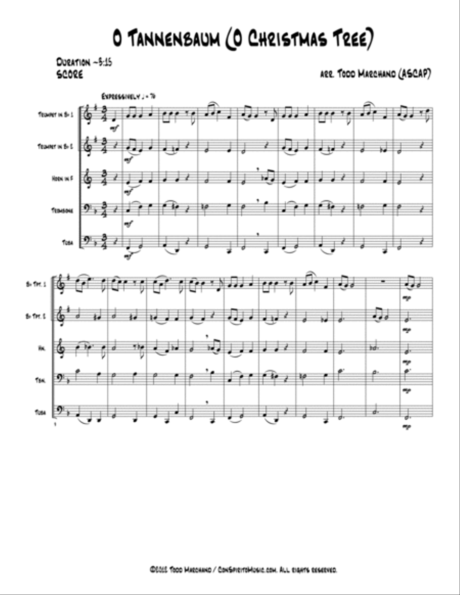 O Tannenbaum (O Christmas Tree) - brass quintet Brass Quintet scores gallery preview page 2