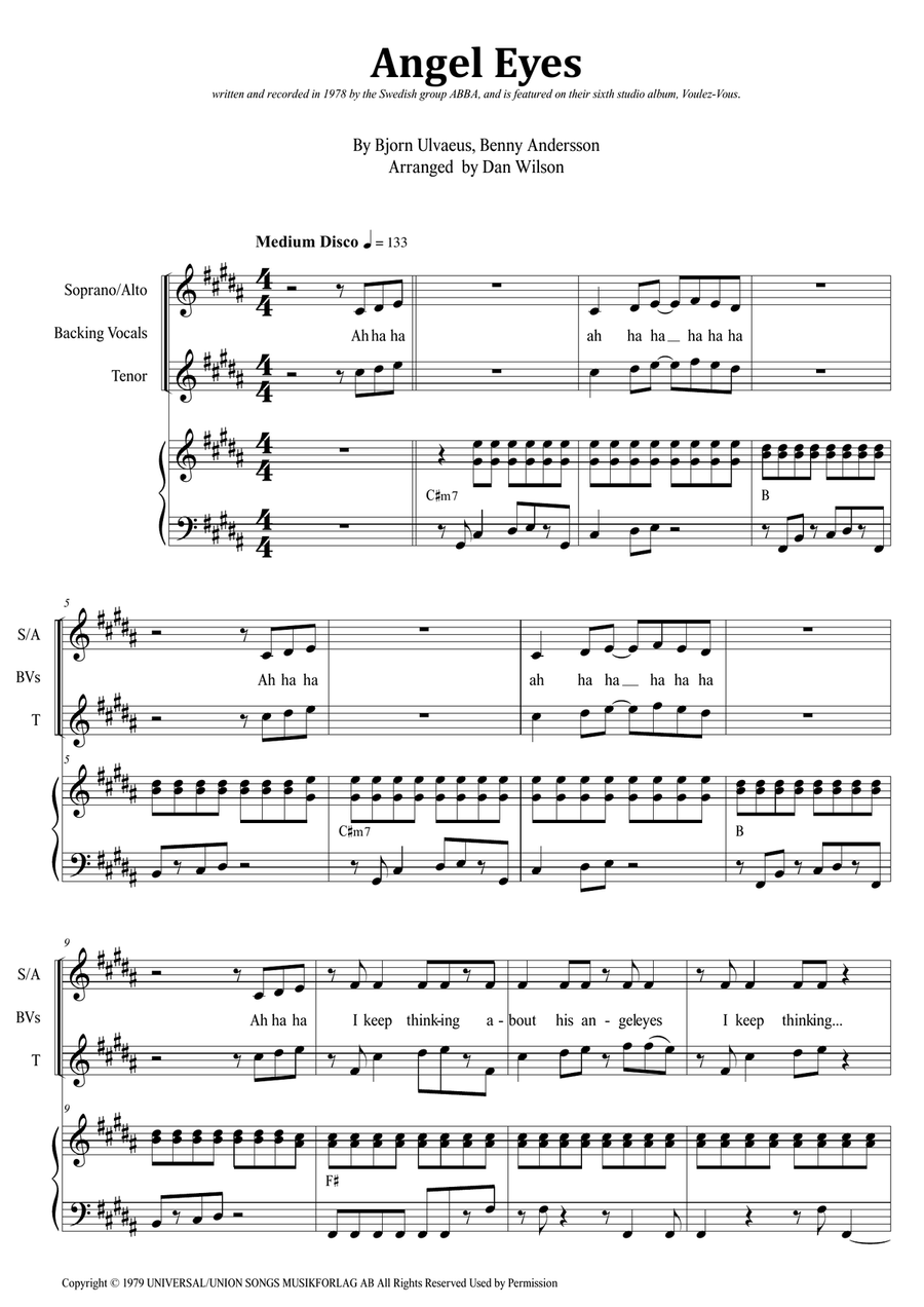 Angel Eyes Piano, Vocal scores gallery preview page 1