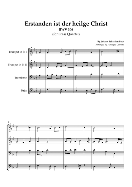 Bach's Choral - "Erstanden ist der heilge Christ" (Brass Quartet) image number null
