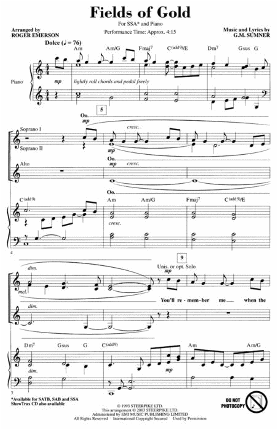 Fields of Gold SSA scores gallery preview page 2