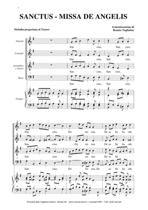 SANCTUS - Missa De Angelis - Arr. For SATB Choir