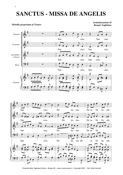 SANCTUS - Missa De Angelis - Arr. For SATB Choir image number null