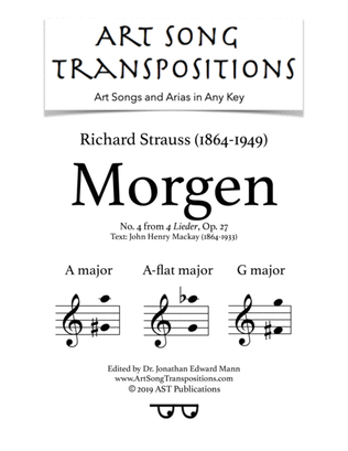 Book cover for STRAUSS: Morgen, Op. 27 no. 4 (in 3 high keys: A, A-flat, G major)