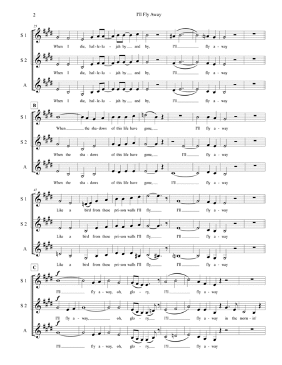 I'll Fly Away SSA scores gallery preview page 2