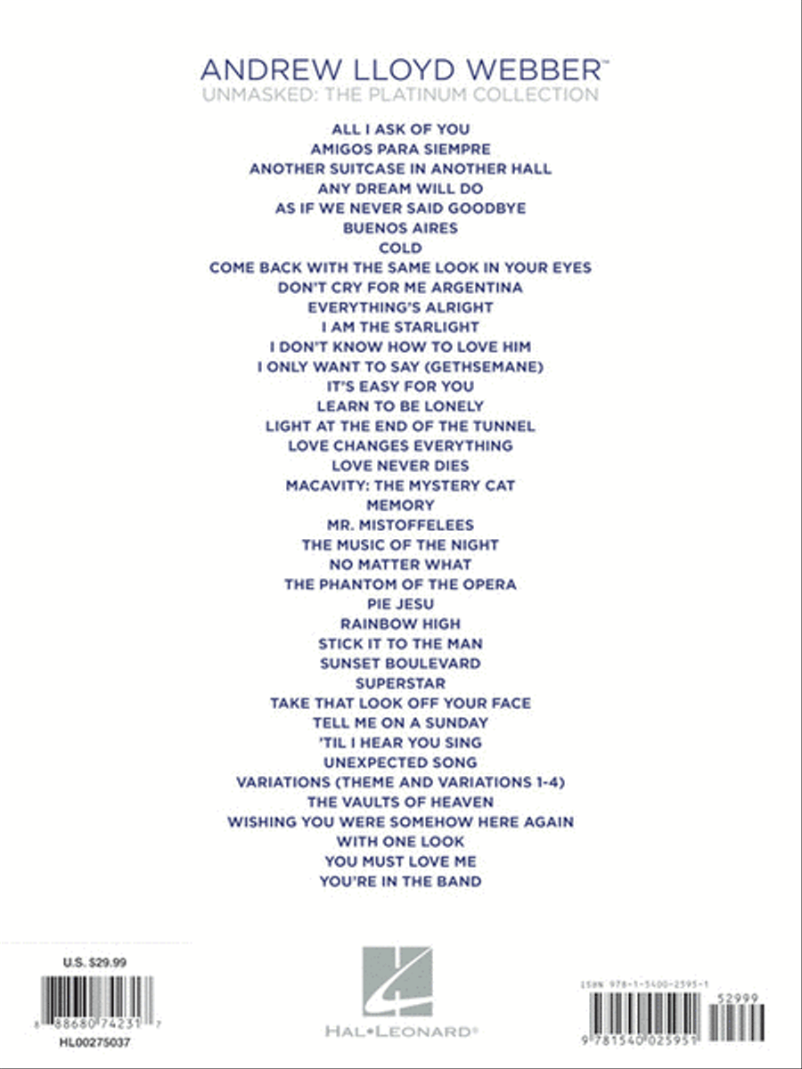 Andrew Lloyd Webber - Unmasked: The Platinum Collection Piano, Vocal, Guitar scores gallery preview page 6