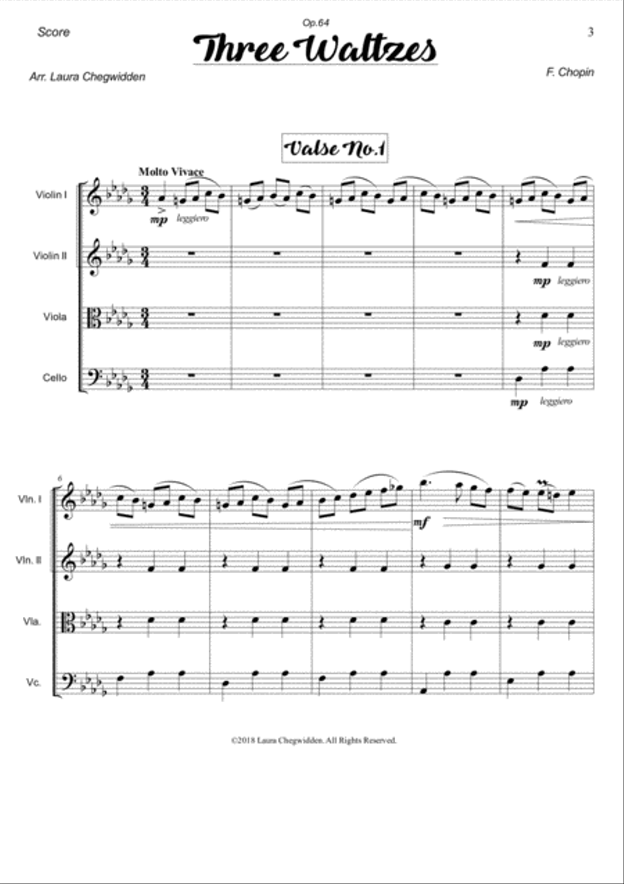 Three Waltzes (Op.64) for String Quartet String Quartet scores gallery preview page 3