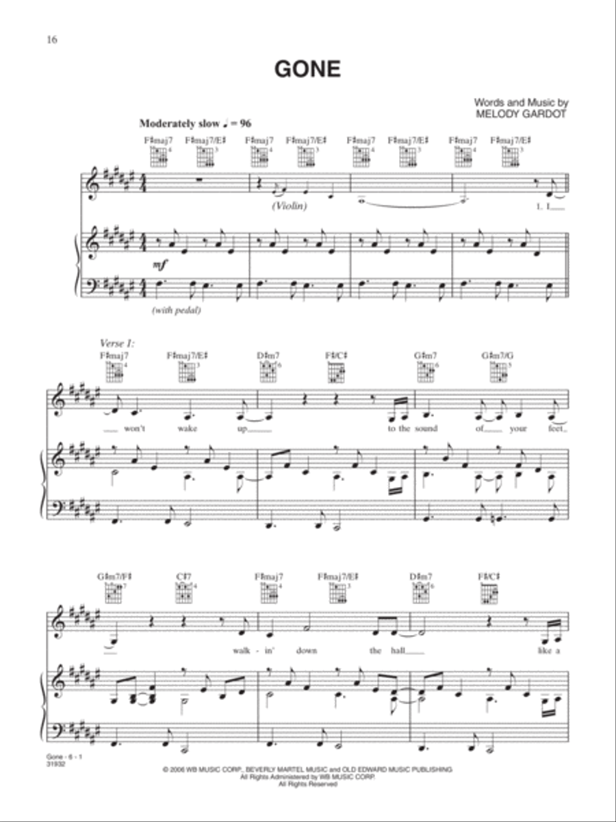 Gone Piano, Vocal, Guitar scores gallery preview page 1
