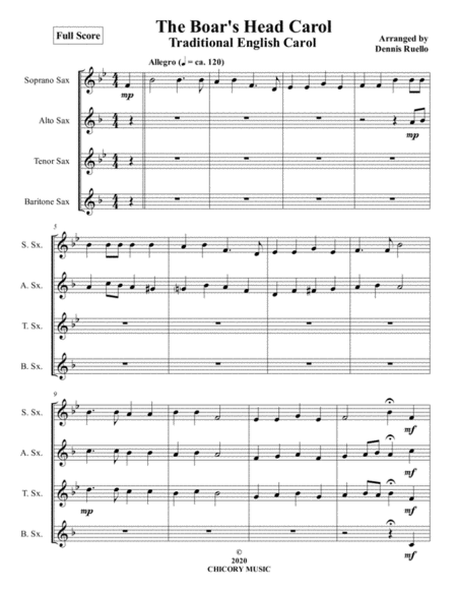 The Boar's Head Carol - Saxophone Quartet (SATB or AATB) - Intermediate image number null