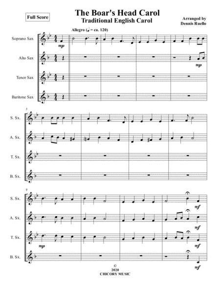 The Boar's Head Carol - Saxophone Quartet (SATB or AATB) - Intermediate image number null