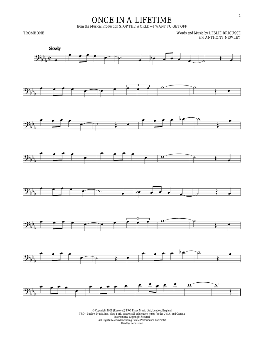 Once In A Lifetime Trombone Solo scores gallery preview page 1