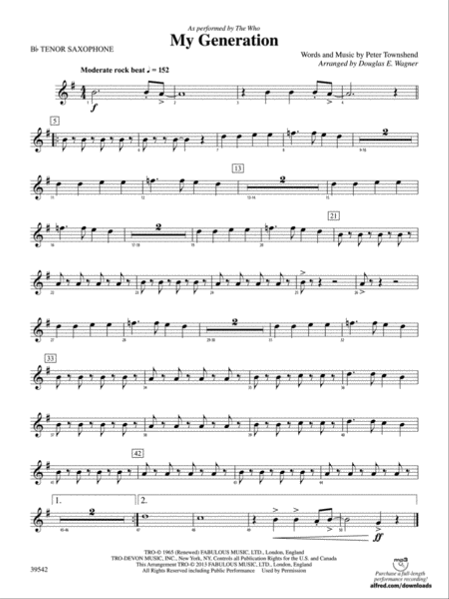 My Generation: B-flat Tenor Saxophone Concert Band scores gallery preview page 1
