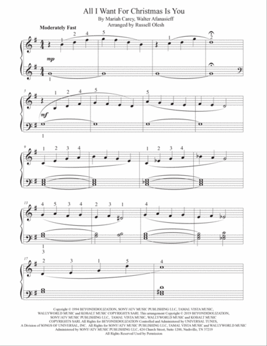 All I Want For Christmas Is You Easy Piano scores gallery preview page 6