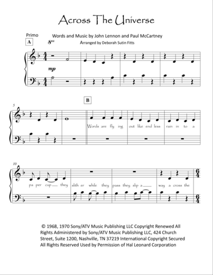 Across The Universe Easy Piano scores gallery preview page 2