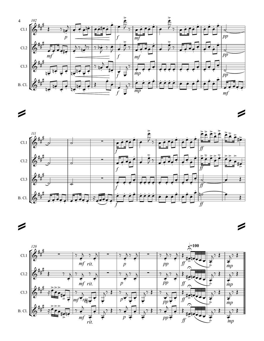Debussy – Golliwog’s Cakewalk from Children’s Corner (for Clarinet Quartet) Clarinet Quartet scores gallery preview page 5