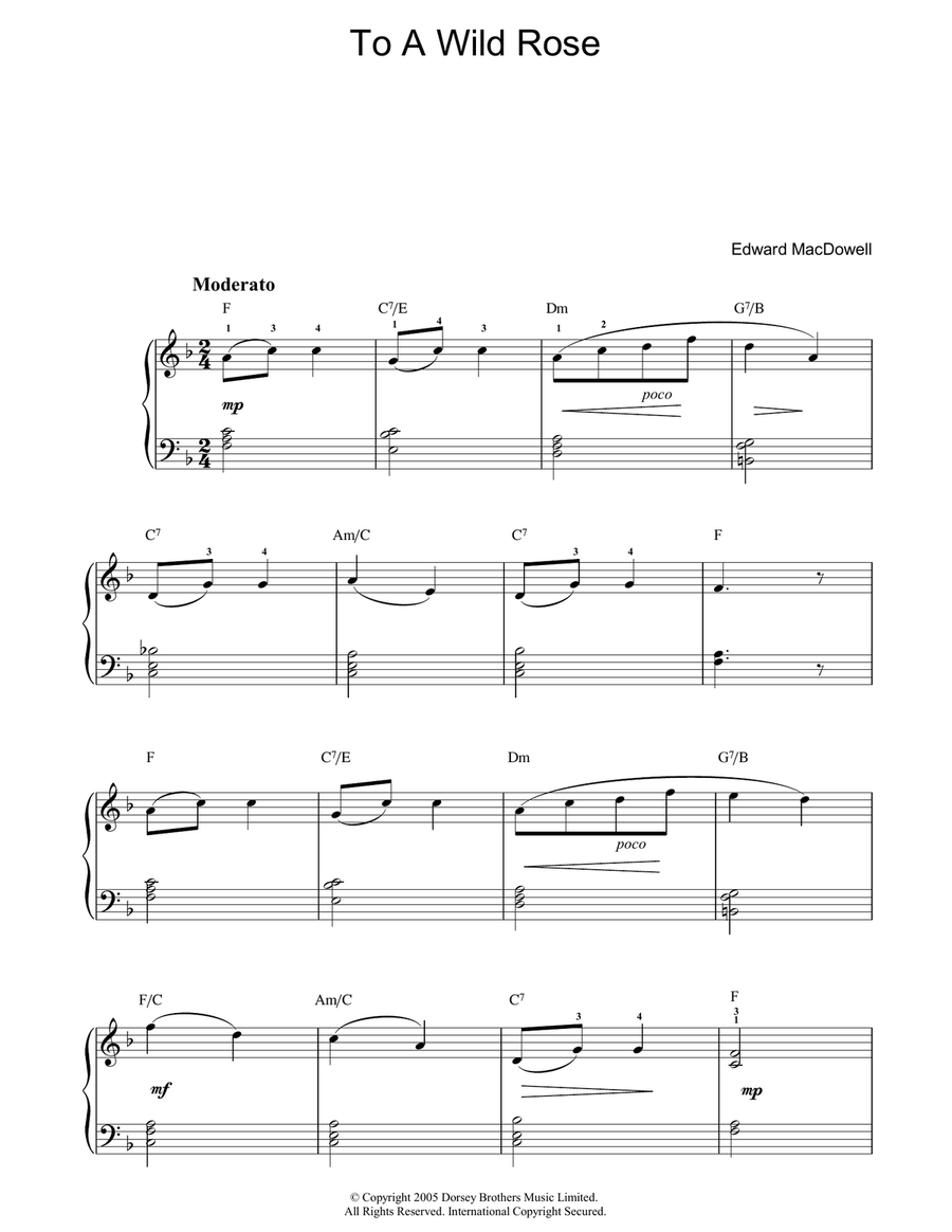 To A Wild Rose To A Wild Rose Piano, Vocal, Guitar scores gallery preview page 1