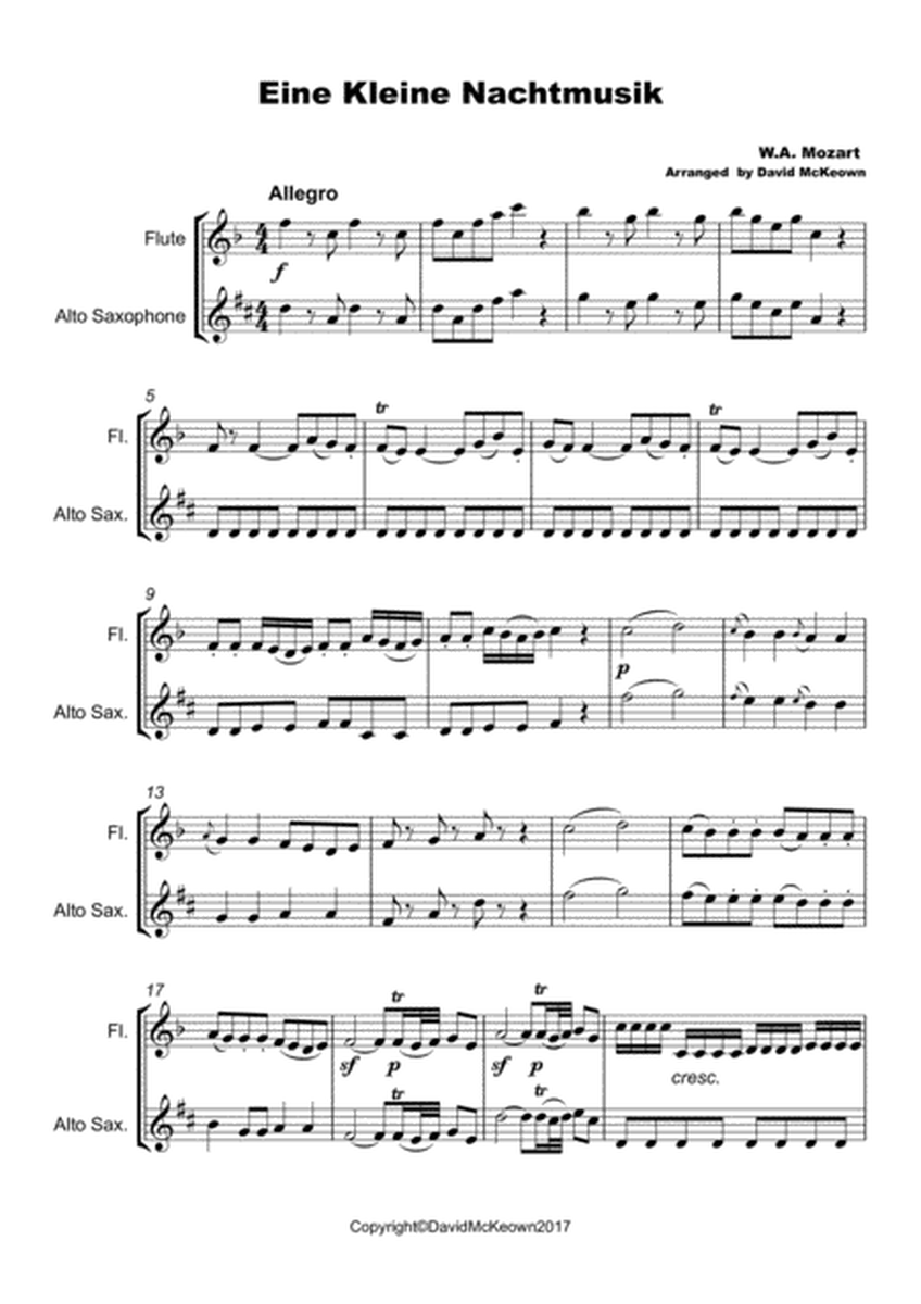 Eine Kleine Nachtmusik, Allegro, by W A Mozart. Flute and Alto Saxophone Duet image number null