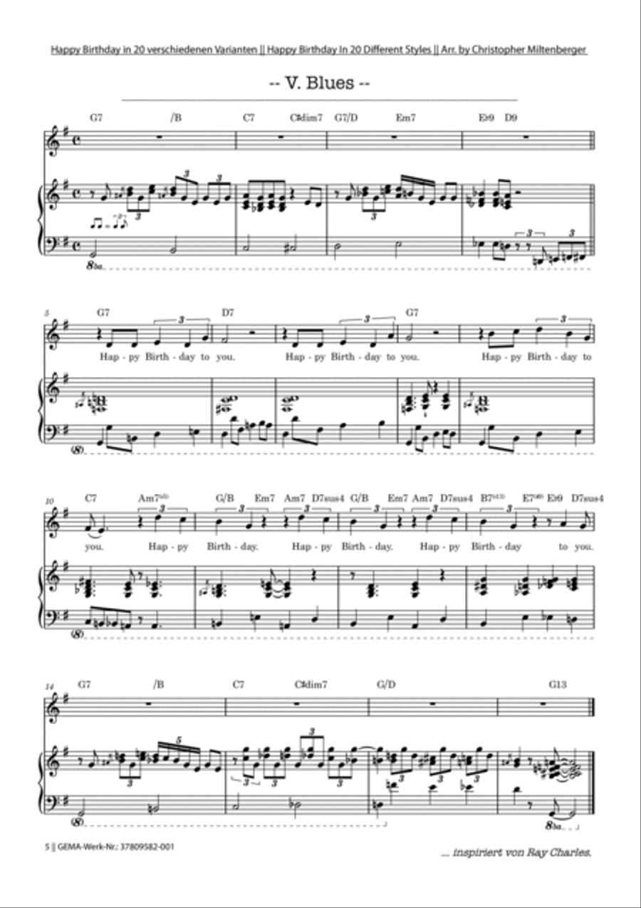 Happy Birthday Variations in 20 different styles Piano, Vocal scores gallery preview page 5