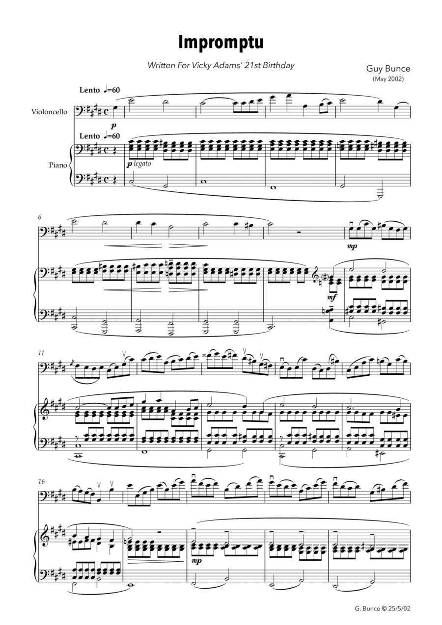 Impromptu for cello and piano Piano scores gallery preview page 1