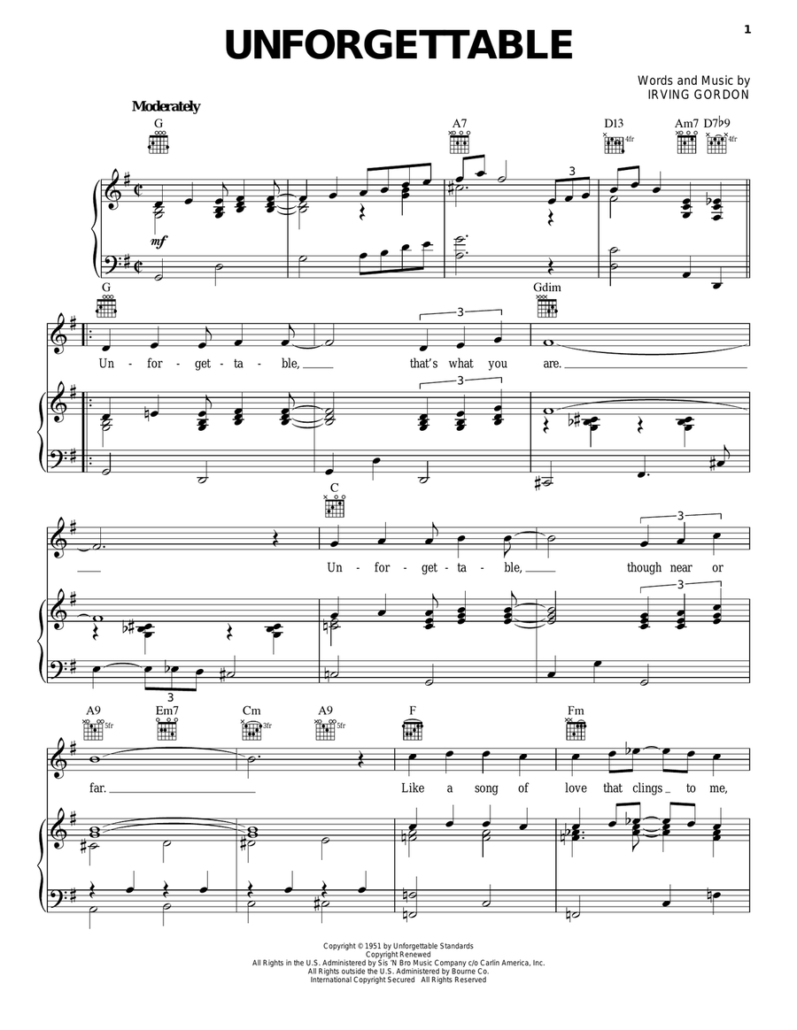 Unforgettable Piano, Vocal, Guitar scores gallery preview page 1