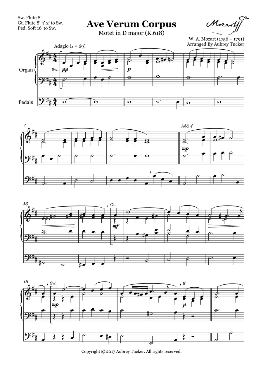 Organ: Ave Verum Corpus (Motet in D major K.618) - W. A. Mozart Organ Solo scores gallery preview page 2