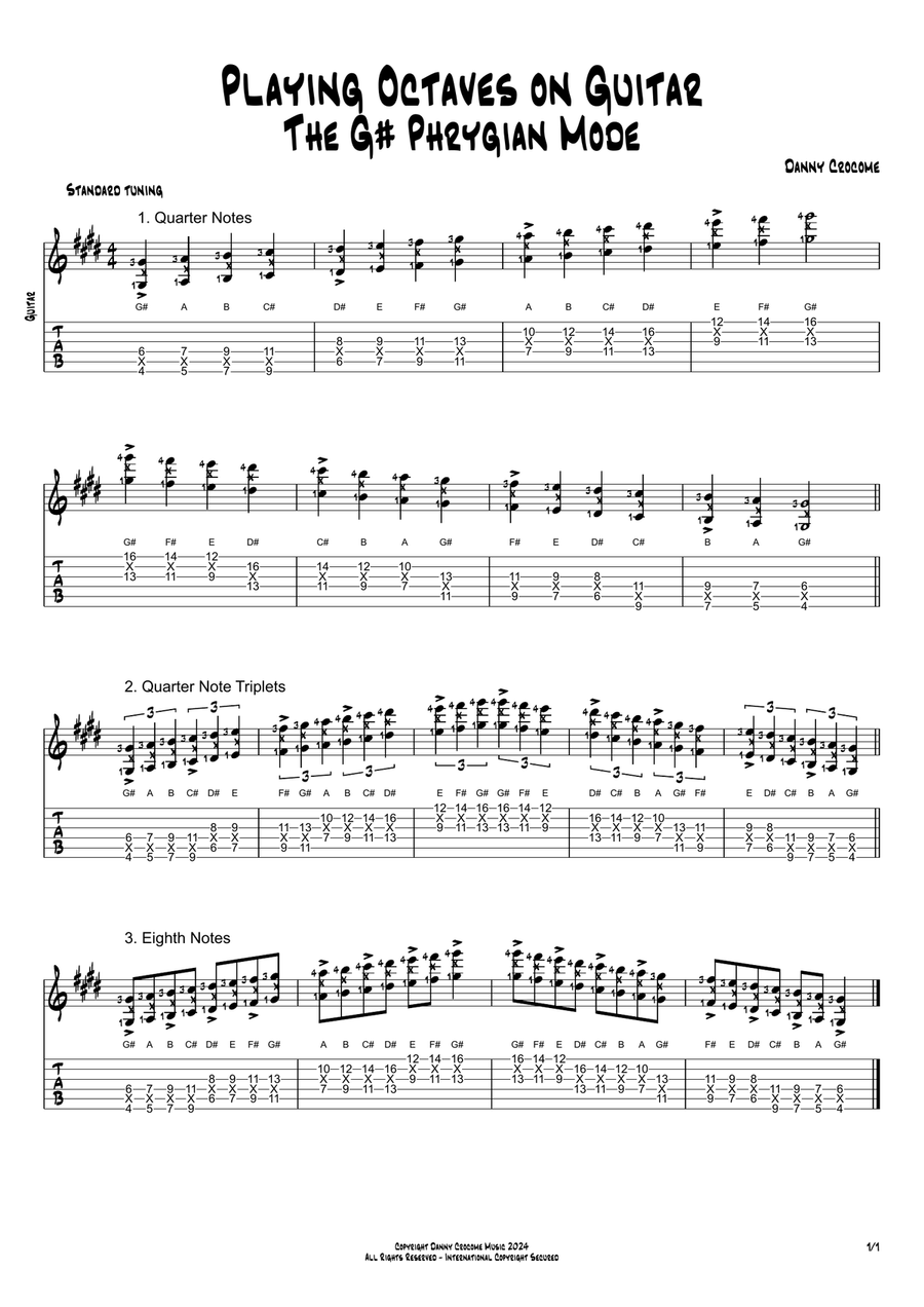 Playing Octaves on Guitar - The G# Phrygian Mode Acoustic Guitar scores gallery preview page 1