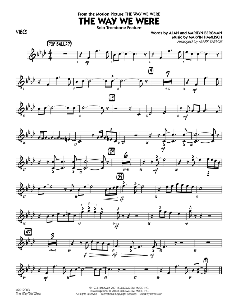 The Way We Were - Vibes Jazz Ensemble scores gallery preview page 1