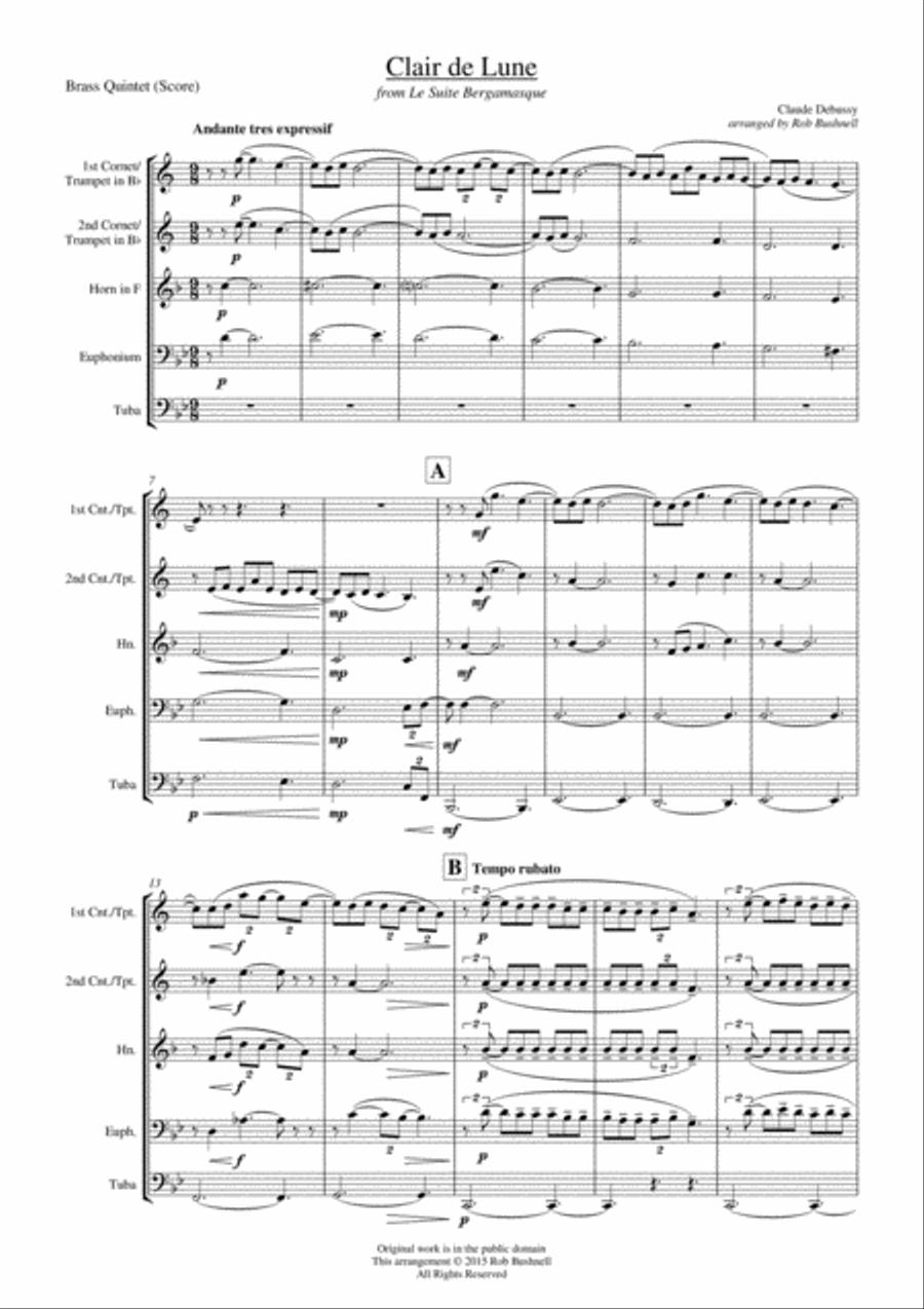 Clair de Lune (Claude Debussy) - Brass Quintet Brass Quintet scores gallery preview page 3