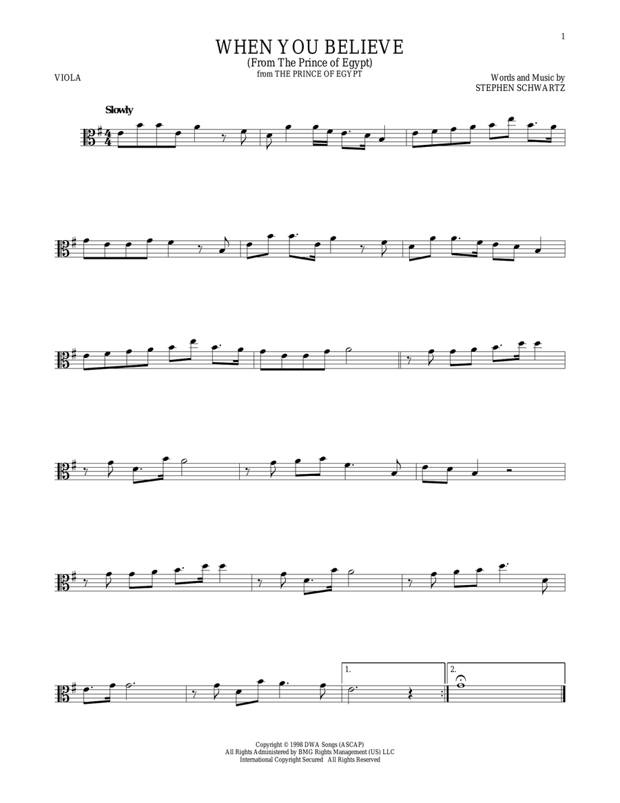 When You Believe (from The Prince Of Egypt) Viola Solo scores gallery preview page 1