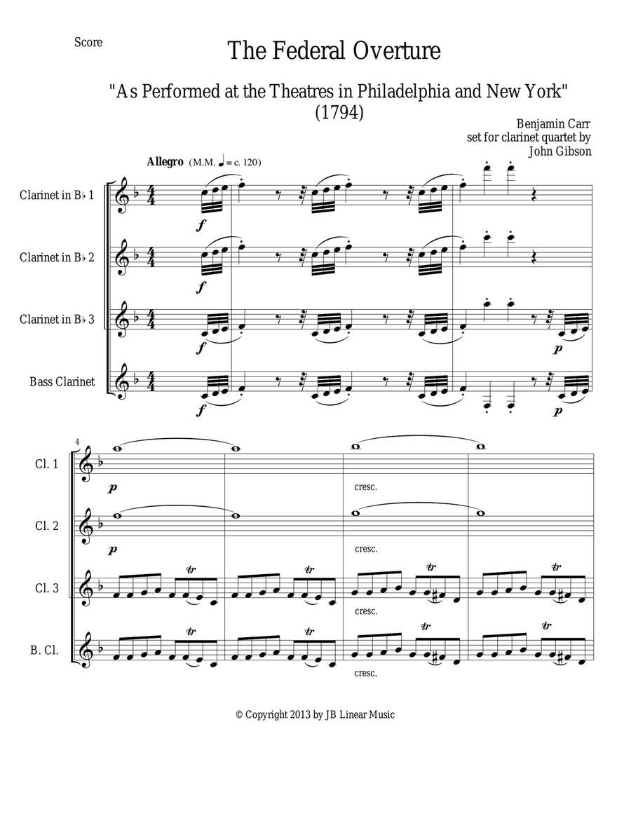 1794! Federal Overture for Clarinet Quartet Clarinet Quartet scores gallery preview page 2