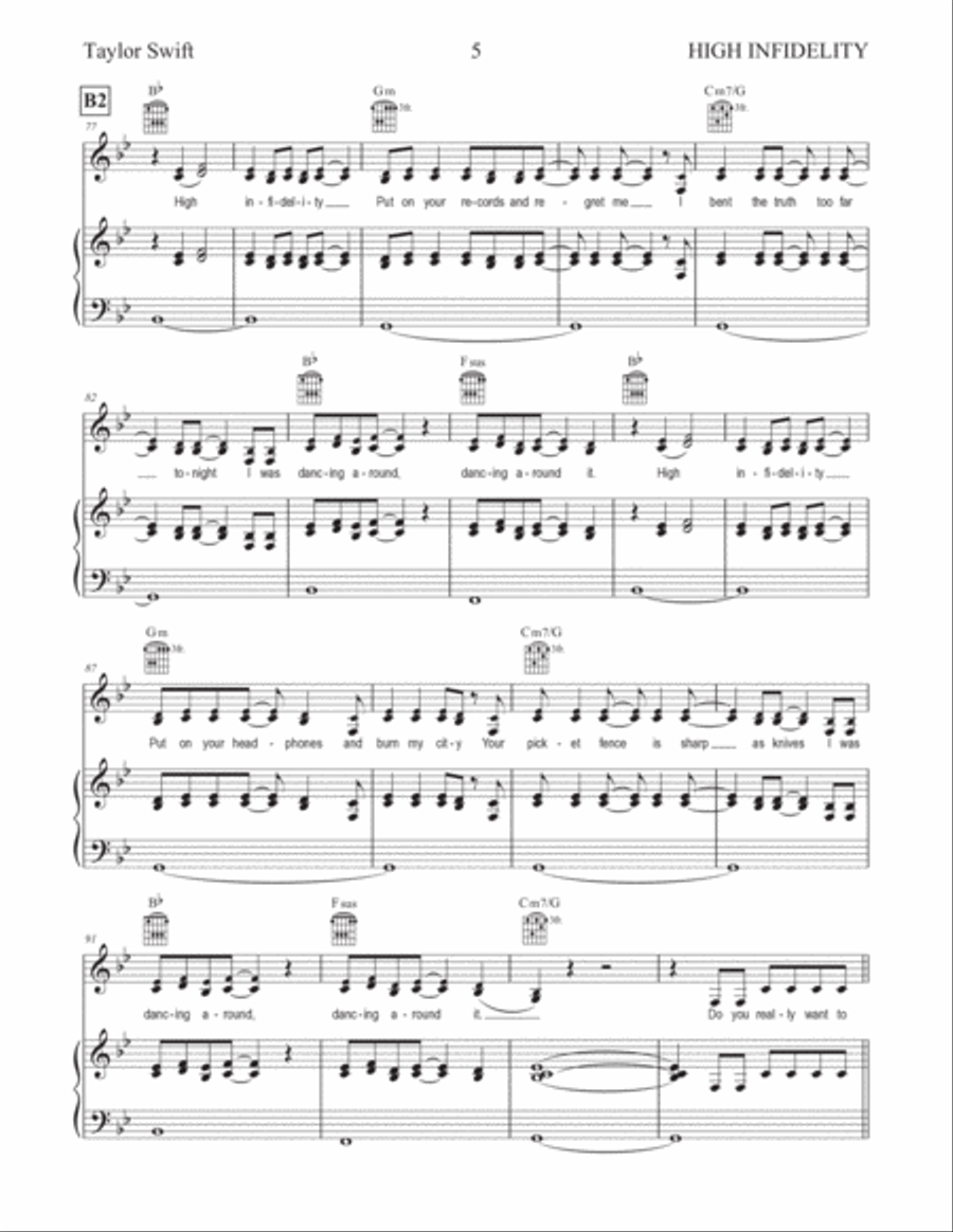 High Infidelity Piano, Vocal, Guitar scores gallery preview page 5