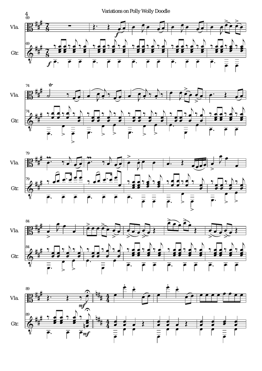 Variations on Polly Wolly Doodle for viola and guitar String Duet scores gallery preview page 4