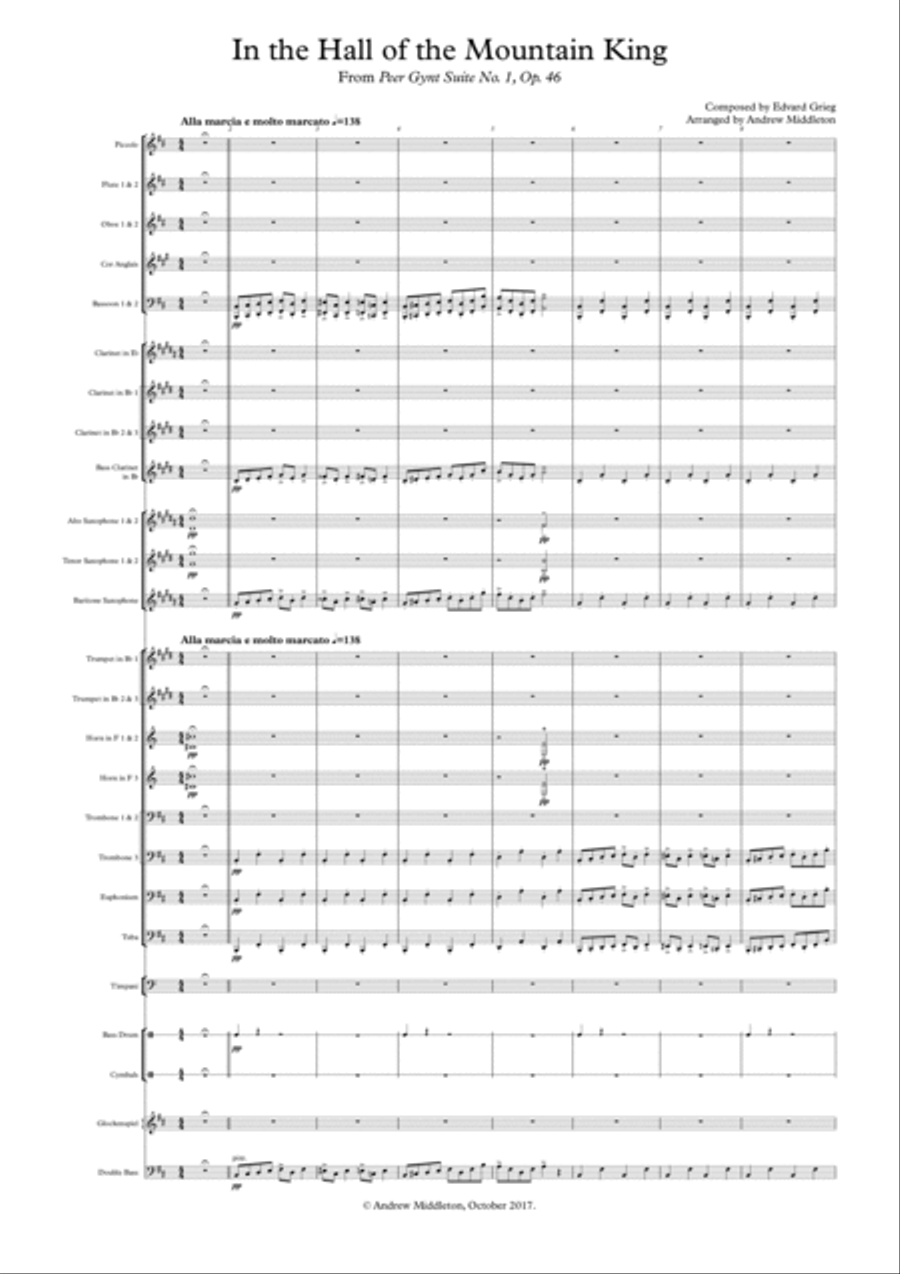 In the Hall of the Mountain King from Peer Gynt Suite Op. 46 arranged for Concert Band image number null