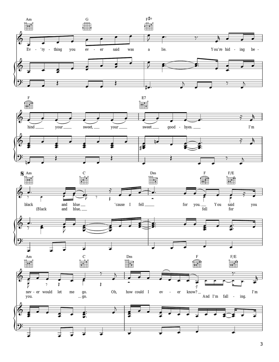 Black And Blue Piano, Vocal, Guitar scores gallery preview page 3