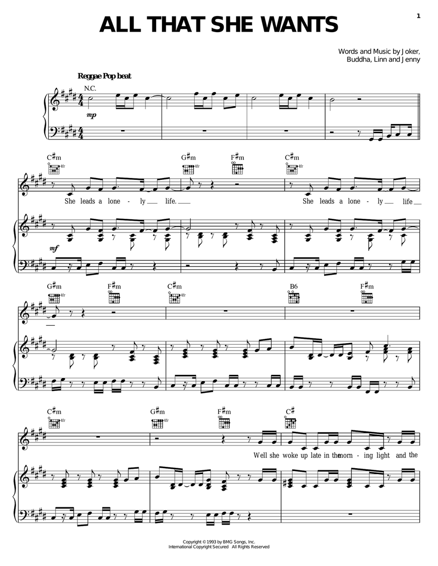 All That She Wants All That She Wants Piano, Vocal, Guitar scores gallery preview page 1