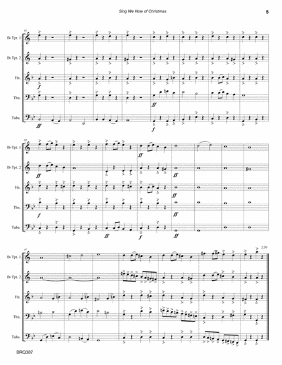 SING WE NOW OF CHRISTMAS arranged for BRASS QUINTET (unaccompanied) Brass Quintet scores gallery preview page 5